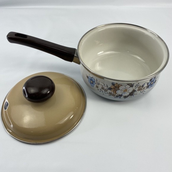 Saucepan 1.5 Quart With Lid Crowning Fashion Spring Bouquet Pattern Vintage Flaw - Picture 8 of 14